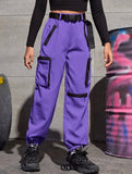 Pocket Cargo Hip Hop Jogger Pants in Purple with Black Trim, Child 8
