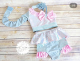 Little Londyn, One Sleeve Pink and Grey Custom Costume with Choker, Child 7/8 - Final Sale