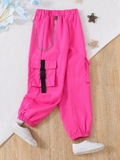 Pocket Cargo Hip Hop Jogger Pants with Chain in Hot Pink, Child 8
