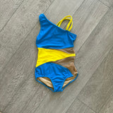 AA Dance Costume Base, Miami Beach Leotard in Yellow Blue, CL 