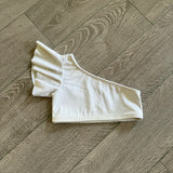 Carissa’s Tutu Couture Dance Active Girl's Crop Top, One Shoulder Ruffle Top in White