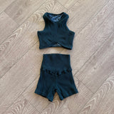 Chelsea B Dancewear, Ribbed Crop Top and Shorts Set in Forest Green