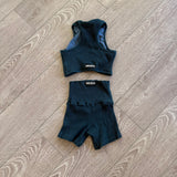 Chelsea B, Ribbed Crop Top and Shorts Set in Forest Green