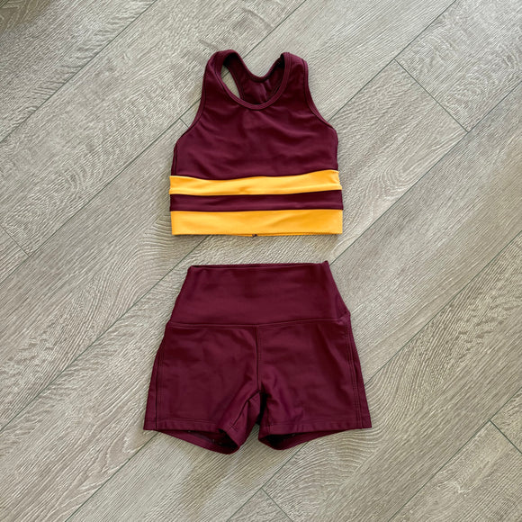 Five Dancewear, Burgundy and Yellow Tank and Shorts Set (Gryffindor Colors), YL