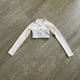 Five Dancewear, Forward Long Sleeves Crop Top in White Zebra, YL 