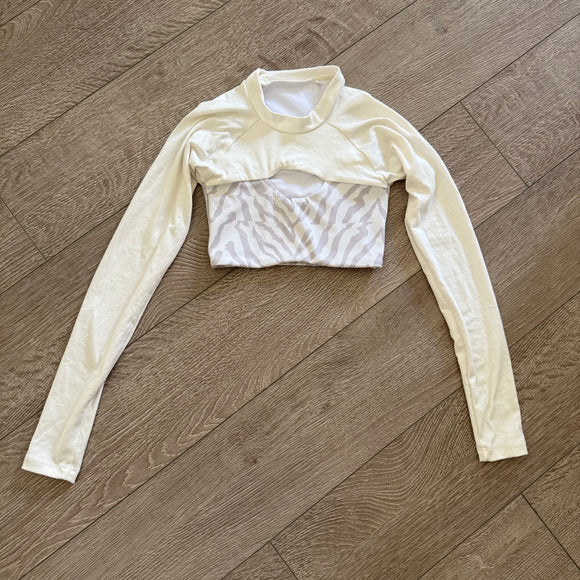 Five Dancewear, Forward Long Sleeves crop top in White Leopard
