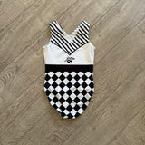 GK Elite, Jordan Chiles Black White Checkers Leotard, CM