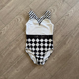 GK Elite, Jordan Chiles Black White Checkers gymnastics Leotard, CM