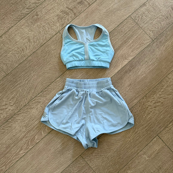 Honeycut dancewear, Freestyle Top and Flip Shorts set in Sky Blue