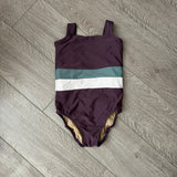 Five Dancewear, Plum Leotard with White and Olive Strips, Child 5/6 - Final Sale