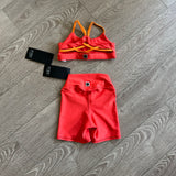 Five Dancewear, Diamond Back Bra and Perfect Shorts in Guava Orange, YL Child 7/8