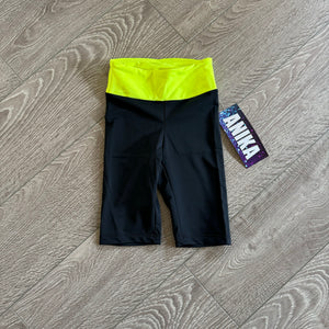 Anika, Color Block Bike Shorts in Black and Neon Yellow, Child 6/7