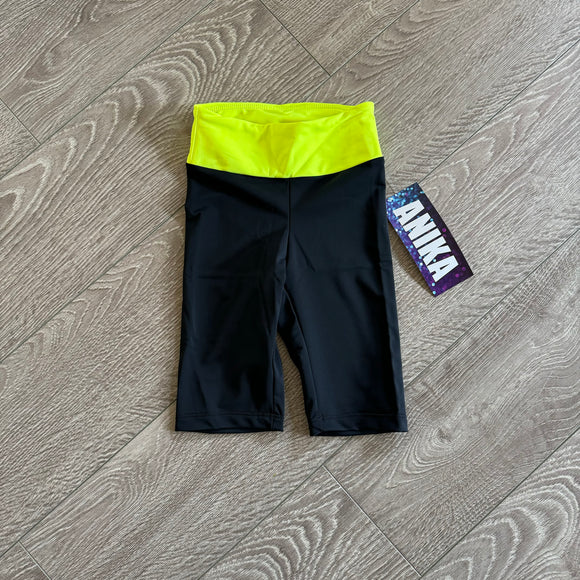 Anika, Color Block Bike Shorts in Black and Neon Yellow, Child 6/7