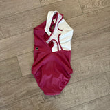 Five Dancewear, Back Mesh Crossover Leotard in Wine and White, AM Women's 4/6