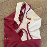 Five Dancewear, Back Mesh Crossover Leotard in Wine and White, AM Women's 4/6