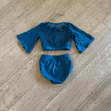 Patrick J, Mesh Back Wide Sleeves Set in Shiny Teal, CM Child 6/7