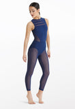 Weissman, Open Back Mesh Unitard in Navy Blue, CM 8/10