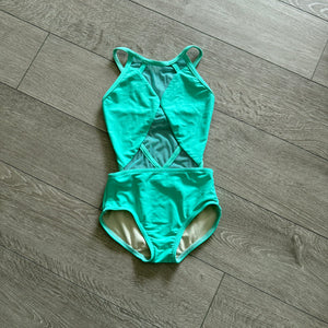 BP Designs, Mesh Details Open Back Leotard in Mint Green, Child 6/7 - Final Sale