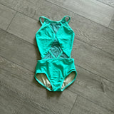 BP Designs, Mesh Details Open Back Leotard in Mint Green, Child 6/7 - Final Sale