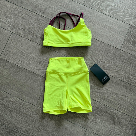 Five Dancewear, Bold and Free Top and Everyday Shorts in Highlighter Yellow, YL Child 7/8