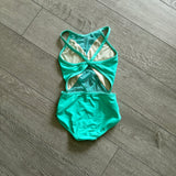 BP Designs, Mesh Details Open Back Leotard in Mint Green, Child 6/7 - Final Sale