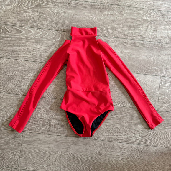 Five Dancewear, Long Sleeves With Mesh Leotard in Red, YM Child 5/6 - Final Sale