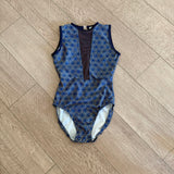 Open Back Mesh Detail Geometric Leotard in Navy Blue, AXS Women's 0/2 - Final Sale