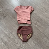 Five Dancewear, Ribbed Crop Top and Booty Briefs Set in Mauve Pink, YM Child 5/6 - Final Sale