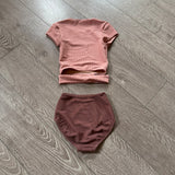 Five Dancewear, Ribbed Crop Top and Booty Briefs Set in Mauve Pink, YM Child 5/6 - Final Sale