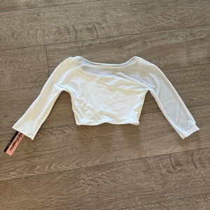 Bodywrappers, One Mesh Sleeve White Crop Top, Child 12/14 - Final Sale