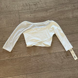 Bodywrappers, One Mesh Sleeve White Crop Top, Child 12/14 - Final Sale