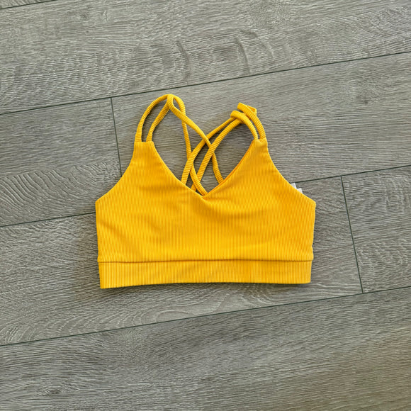 Purple Pixies, Criss Cross Top in Ribbed Yellow, CL Child 12 - Final Sale