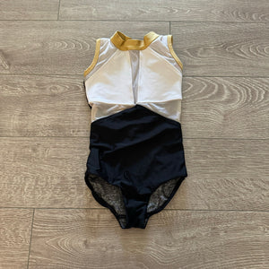 Dancewear, Premiere Leotard in Black White and Gold Trim, YM Child 5/6 - Final Sale