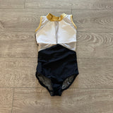 Dancewear, Premiere Leotard in Black White and Gold Trim, YM Child 5/6 - Final Sale