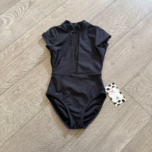 Oh La La, Open Back Mesh Detail Ballet Leotard in Black, CS Child 4/5