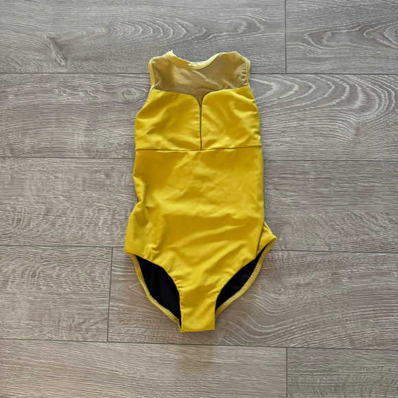 Five Dancewear, Mustard Yellow Mesh Back Leotard, YXL Child 10 - Final Sale