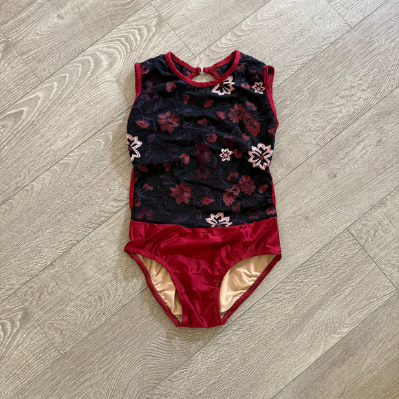 Chelsea B, Open Back Red Floral Leotard, AXS Women's 0/2 - Final Sale