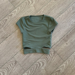 Five Dancewear, Ribbed Maverick Crop Top in Olive Green, YL Child 7/8