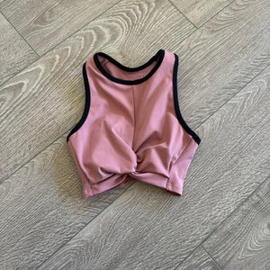 Five Dancewear, Twist Top in Soft Pink and Black Outline, YL Child 7/8