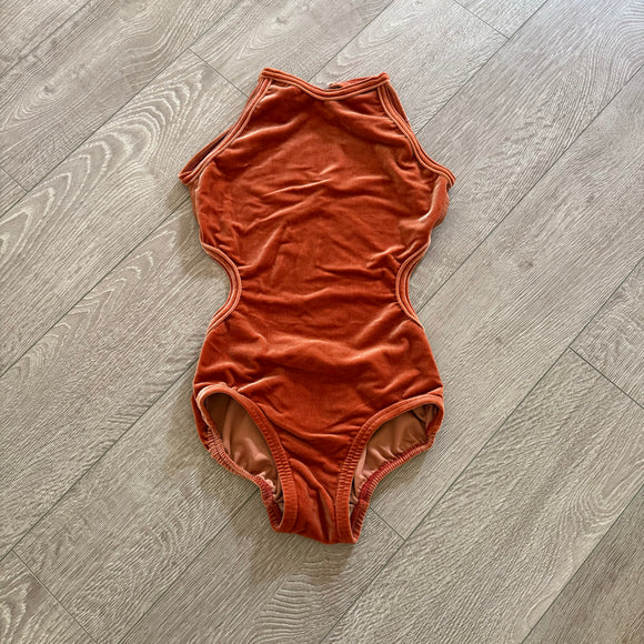 Details Dancewear, Open Back Velvet Burnt Orange Leotard, AS Child 12/14