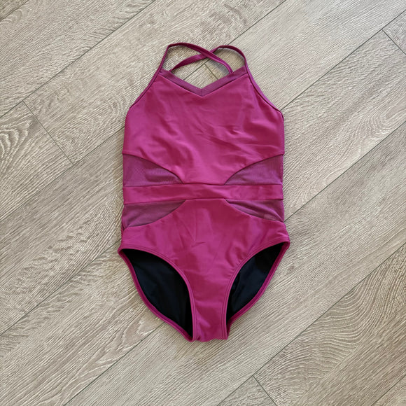 Oh La La, Mesh Detail Back Tied Leotard in Ruby Red, CL Child 12 - Final Sale