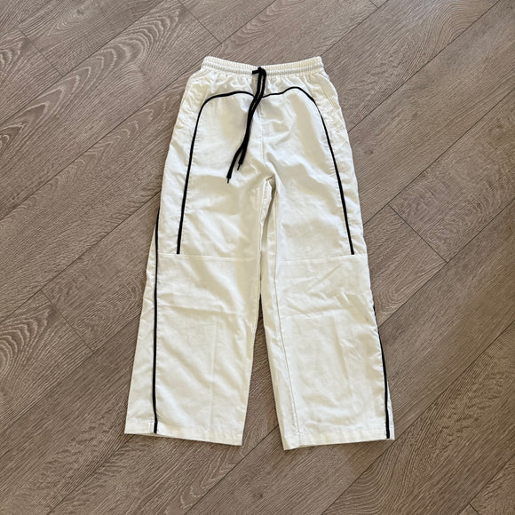 Pocket Cargo Jogger Pants in White with Black Lines, Child 8 - Final Sale