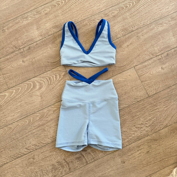 Five Dancewear, V Ribbed Bralette and Shorts Set in Blue, YXL Child 10 - Final Sale