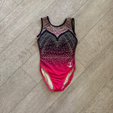 Lila Chelene, Black Red Ombre Gymnastics Leotard with Crystals, Child 9/10 - Final Sale