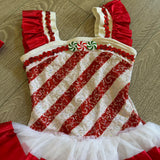 Curtain Call, Christmas Candy Cane Red White Tutu Dress with Matching Bow, Child 5/6