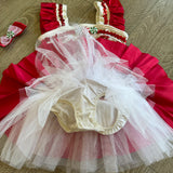 Curtain Call, Christmas Candy Cane Red White Tutu Dress with Matching Bow, Child 5/6