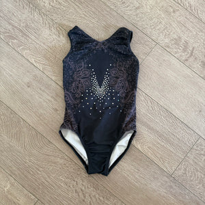 GK Elite, Suni Lee Open Back Black Swirl Leotard, CM Child 7/8 - Final Sale