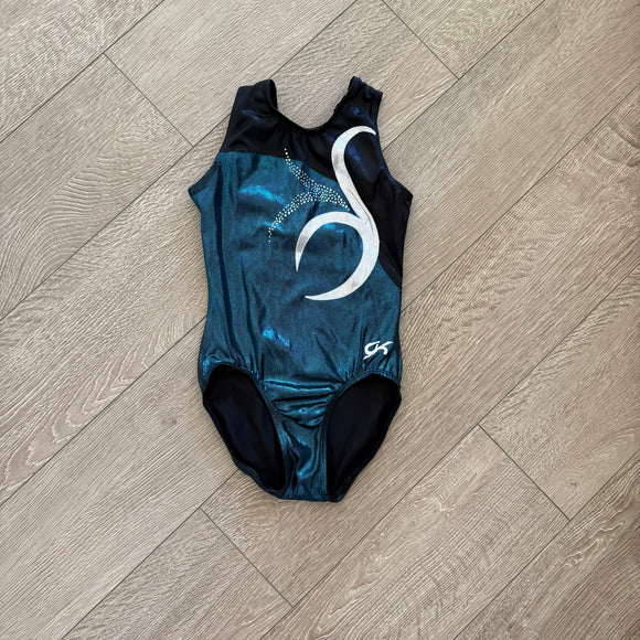 GK Elite, Shiny Teal Green and Black Leotard, CL Child 8/10 - Final Sale