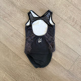 GK Elite, Suni Lee Open Back Black Swirl Leotard, CM Child 7/8 - Final Sale