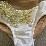 AA Dance, White Capri Leotard Costume with Gold Applique, CS Child 5/6 - Final Sale